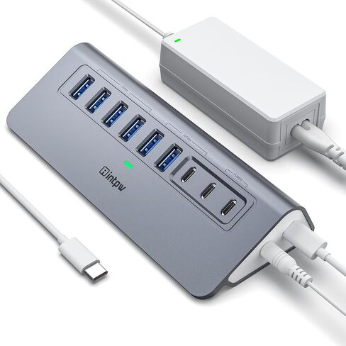 موزع USB يعمل بسرعة 10 جيجابت في الثانية، موزع USB بـ 9 منافذ intpw YH6AC مع USB A/USB C 3.2، 4 USB 3.0، 2 منافذ شحن PD 45 وات، محول طاقة 65 وات + كابل 3.3 قدم، محور موسع USB من الألومنيوم لأجهزة الكمبيوتر المحمول والكمبيوتر الشخصي وiPhone 17/16 in Kuwait