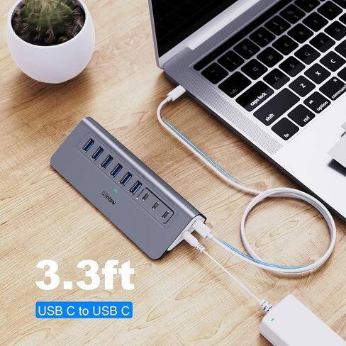 موزع USB يعمل بسرعة 10 جيجابت في الثانية، موزع USB بـ 9 منافذ intpw YH6AC مع USB A/USB C 3.2، 4 USB 3.0، 2 منافذ شحن PD 45 وات، محول طاقة 65 وات + كابل 3.3 قدم، محور موسع USB من الألومنيوم لأجهزة الكمبيوتر المحمول والكمبيوتر الشخصي وiPhone 17/16 in Kuwait