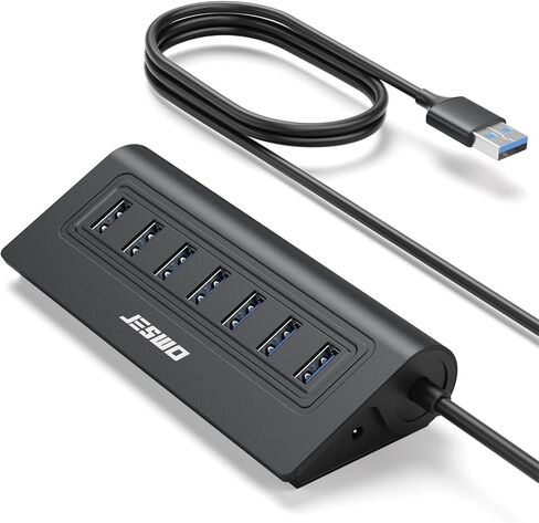 USB Hub 3.0, JESWO Aluminum 7 Port USB 3.0 Hub with 3.3Ft Cable, USB Splitter with 7-USB3.0 Data Ports Compatible with MacBook, Laptop,Surface Pro, PS5, PC and More (No Power Adapter Included) in Kuwait