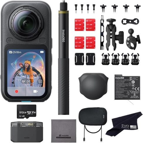Insta360 X6 Motorcycle Bundle with 512GB Card-8K Waterproof 360 Action Camera, 1/1.1" Sensor|Bundle Includes Motorcycle Bundle, Selfie Stick, Extra Xtreme Battery, Fast Charge Case,Lens Cap in Saudi Arabia