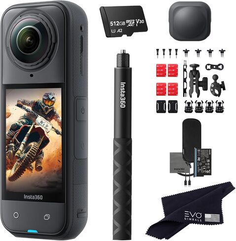 Insta360 X5 Motorcycle Bundle-8K Waterproof 360 Action Camera with 1/1.28" 48MP Sensors, 8K 360 HDR Video, 72MP, 4K Single-Lens |Bundle Includes Motorcycle Bundle, Selfie Stick, Lens Cap (512GB) in Saudi Arabia