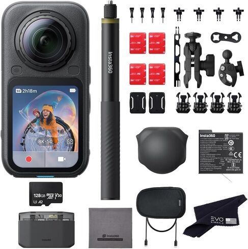 Insta360 X6 Motorcycle Bundle with 128GB Card-8K Waterproof 360 Action Camera, 1/1.1" Sensor|Bundle Includes Motorcycle Bundle, Selfie Stick, Extra Xtreme Battery, Fast Charge Case,Lens Cap in Saudi Arabia