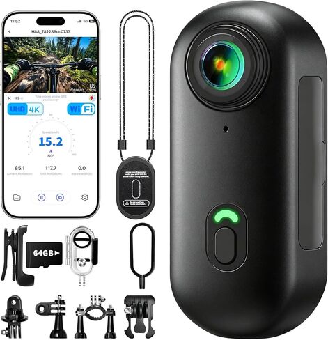 4K Mini Body Camera, Wearable Action Body Cam, Sports Action Camera Thumb Size Hands-Free Recording Body Worn Camera, Portable Camcorder Mount Anywhere for Work, Travel,Fishing (Black, 64, GB) in Kuwait