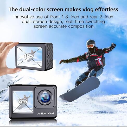 Action Camera 1080P FHD 16MP Underwater Camera with 2" & 1.3" Dual Screen, 131FT/40M Waterproof Vlogging Camera for Sports, Includes 16GB Card, 2x1050mAh Batteries & Mounting Accessories(black) in Saudi Arabia