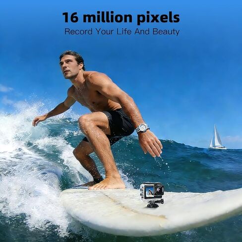 Action Camera 1080P FHD 16MP Underwater Camera with 2" & 1.3" Dual Screen, 131FT/40M Waterproof Vlogging Camera for Sports, Includes 16GB Card, 2x1050mAh Batteries & Mounting Accessories(black) in Saudi Arabia