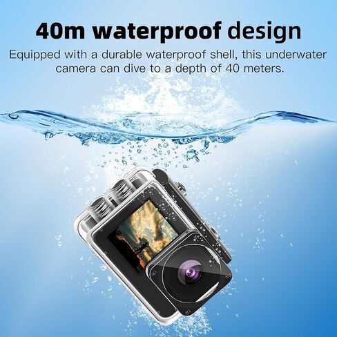Action Camera 1080P FHD 16MP Underwater Camera with 2" & 1.3" Dual Screen, 131FT/40M Waterproof Vlogging Camera for Sports, Includes 16GB Card, 2x1050mAh Batteries & Mounting Accessories(black) in Saudi Arabia