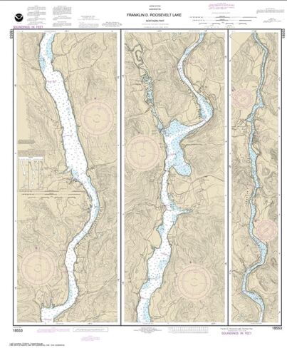 NOAA Chart 18553-Franklin D. Roosevelt Lake Northern part- Water-Resistant - by East View Geospatial in Saudi Arabia
