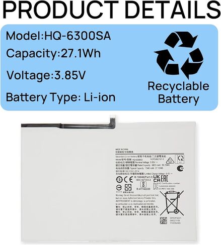 HQ-6300SA HQ-6300SD Tablet Battery Compatible with Samsung Galaxy Tab A8 10.5 2021 2022 SM-X200NZAAEUA SM-X200 SM-X205 SM-X200N SM-X205N SM-X205NZAAEUE Series 3.85V 7040mA 27.1Wh in Saudi Arabia