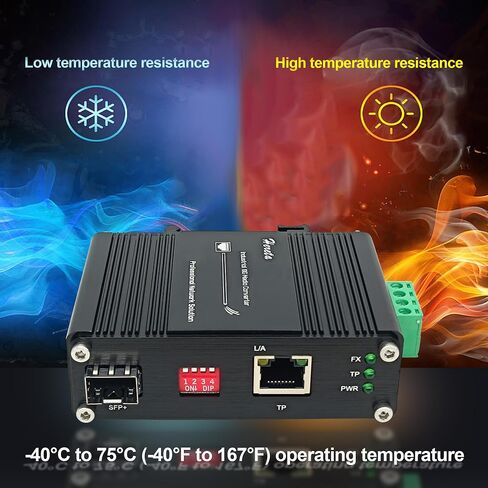 Industrial 10G Ethernet Media Converter, Hardened Fiber Optical Transceiver 10/5/2.5G/1G/100BASE-T RJ45 to 10GBASE-X SFP+, 12~48VDC Redundant Power Input, IP40 Aluminum, DIN-Rail, 16K Jumbo Frame in Kuwait