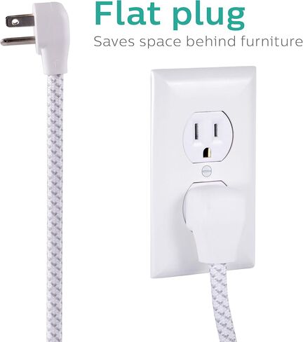 Philips 4 Outlet Power Strip Surge Protector with 2 USB Ports, 4 Ft Power Cord, Designer Braided Extension Cord, Flat Plug Extension Cord, 720 Joules, White, SPC6244WC/37 in Saudi Arabia