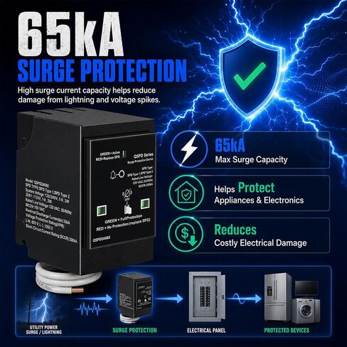 QSPD2A065P Plug-in Surge Protection Device for Siemens Panels & Type QP Load Centers, 65kA 120/240V 2-Pole 1Ø 3W Whole House Surge Protector Breaker with LED Indicator & Audible Alarm in Saudi Arabia