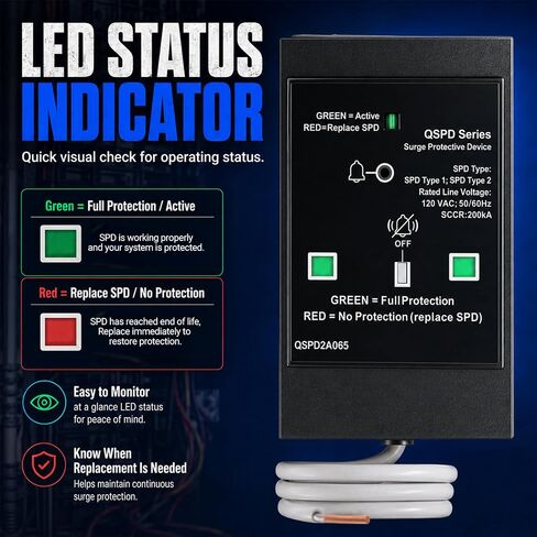QSPD2A065P Plug-in Surge Protection Device for Siemens Panels & Type QP Load Centers, 65kA 120/240V 2-Pole 1Ø 3W Whole House Surge Protector Breaker with LED Indicator & Audible Alarm in Saudi Arabia