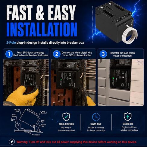 QSPD2A065P Plug-in Surge Protection Device for Siemens Panels & Type QP Load Centers, 65kA 120/240V 2-Pole 1Ø 3W Whole House Surge Protector Breaker with LED Indicator & Audible Alarm in Saudi Arabia