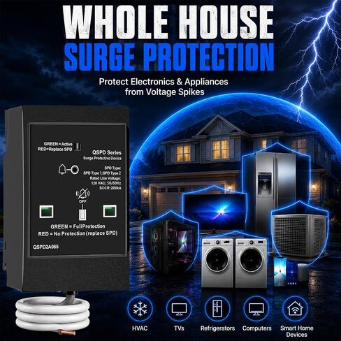 QSPD2A065P Plug-in Surge Protection Device for Siemens Panels & Type QP Load Centers, 65kA 120/240V 2-Pole 1Ø 3W Whole House Surge Protector Breaker with LED Indicator & Audible Alarm in Saudi Arabia