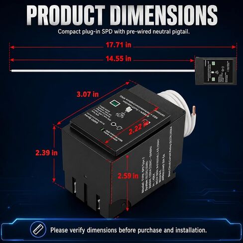 QSPD2A065P Plug-in Surge Protection Device for Siemens Panels & Type QP Load Centers, 65kA 120/240V 2-Pole 1Ø 3W Whole House Surge Protector Breaker with LED Indicator & Audible Alarm in Saudi Arabia