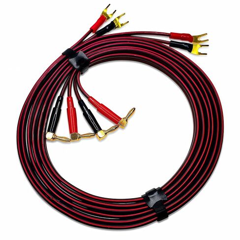 13 AWG OFC Braided Speaker Cable 6ft 2-Pack, 90 Degree Angled Gold Plated Banana Plug to Spade, for Audiophile Bookshelf Floor-Standing Speaker, Amplifier AV Receiver Home Theater Stereo System in Kuwait