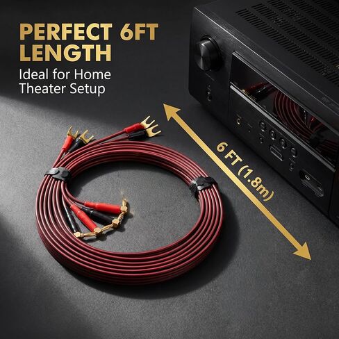 13 AWG OFC Braided Speaker Cable 6ft 2-Pack, 90 Degree Angled Gold Plated Banana Plug to Spade, for Audiophile Bookshelf Floor-Standing Speaker, Amplifier AV Receiver Home Theater Stereo System in Kuwait