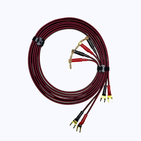 13 AWG OFC Braided Speaker Cable 6ft 2-Pack, 90 Degree Angled Gold Plated Banana Plug to Spade, for Audiophile Bookshelf Floor-Standing Speaker, Amplifier AV Receiver Home Theater Stereo System in Kuwait