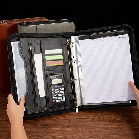 Aramox Leather Portfolio13 6x10 4in Black Superior Vegan Leather Business Portfolio with Zipper for Men and Women in Saudi Arabia
