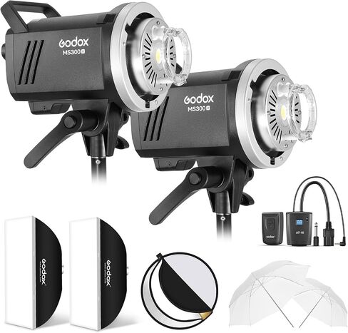 Godox MS300V Studio Flash kit，2xsoftboxes, 2xumbrellas，1xreflector，1xAT-16 Trigger，2x2.4G monolights (with Bowens Mount),Suitable for Studio, Portrait and Fashion Photography. in Saudi Arabia
