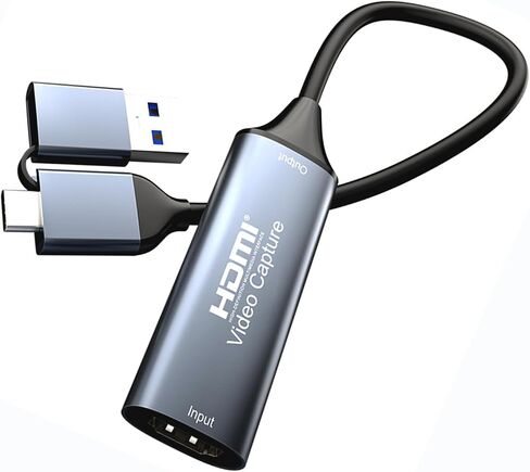 HDMI Video Capture Card 4K 2-in-1 USB-A and USB-C Output, Compatible with Windows, MacOS, Linux, Android, for OBS/VLC/Amcap in Kuwait