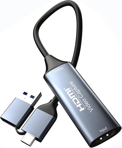 HDMI Video Capture Card, 4K 30Hz Input, 2-in-1 USB-A and USB-C Output, Compatible with Windows/MacOS/Linux/Android, for OBS/VLC/Amcap in Saudi Arabia