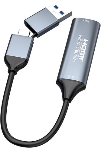 HDMI Video Capture Card, 4K 30Hz Input, 2-in-1 USB-A and USB-C Output, Compatible with Windows/MacOS/Linux/Android, for OBS/VLC/Amcap in Saudi Arabia