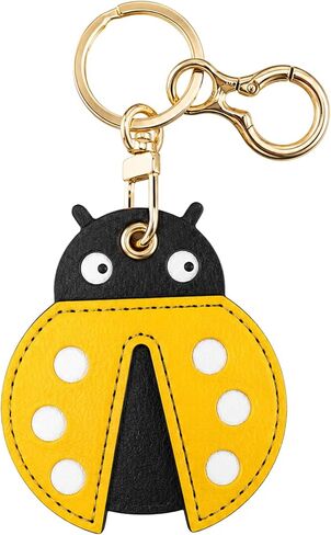 Cute AirTag Holder Compatible with Apple AirTag Keychain, Secure Keyring Case for Keys Pet Collar Handbag Clutch Travel, Anti Scratch Protective PU Leather Air Tag Charm Key Chain Cover, Lady-Bug Red in Kuwait