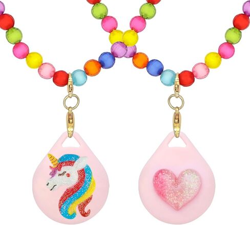 2 Pack Kids Necklace Holder for Airtag 2nd & 1st, Cute Pink Heart-Unicorn Beaded Necklace Case for Girls in Saudi Arabia