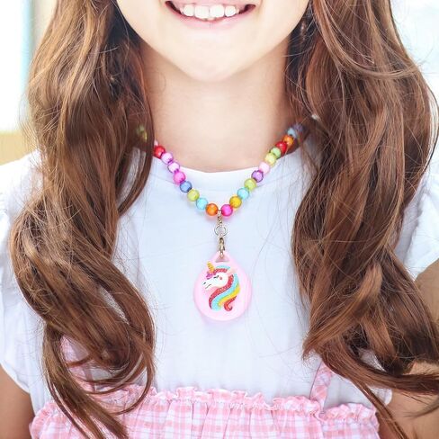 2 Pack Kids Necklace Holder for Airtag 2nd & 1st, Cute Pink Heart-Unicorn Beaded Necklace Case for Girls in Saudi Arabia