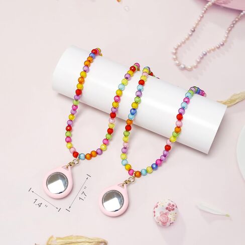 2 Pack Kids Necklace Holder for Airtag 2nd & 1st, Cute Pink Heart-Unicorn Beaded Necklace Case for Girls in Saudi Arabia