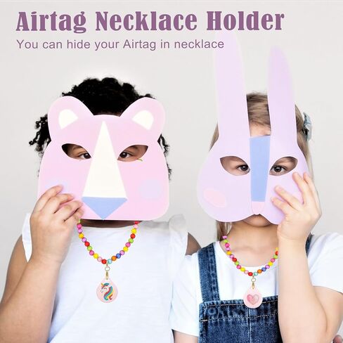 2 Pack Kids Necklace Holder for Airtag 2nd & 1st, Cute Pink Heart-Unicorn Beaded Necklace Case for Girls in Saudi Arabia
