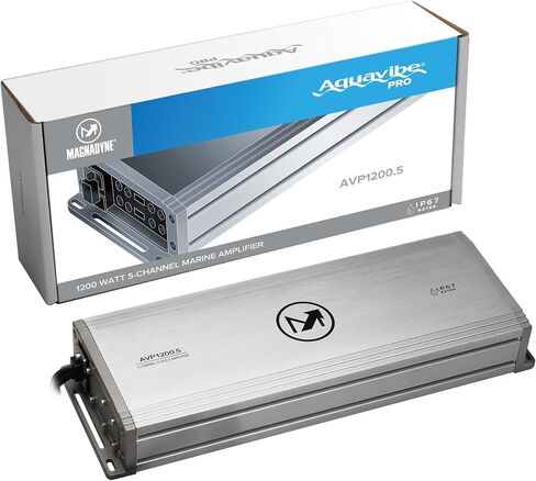 Magnadyne AquaVibe Pro AVP1200.5 5-Channel Class D Marine Amplifier, IP67 Wet-Rated, 1200W RMS, Boat, Motorcycle, RV, Off-Road Audio with Remote Bass Control in Kuwait