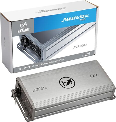 Magnadyne AquaVibe Pro AVP900.4 4-Channel Class D Marine Amplifier, IP67 Wet-Rated, 900W RMS, Boat, Motorcycle, RV, Off-Road Audio with Full Variable Crossover in Kuwait