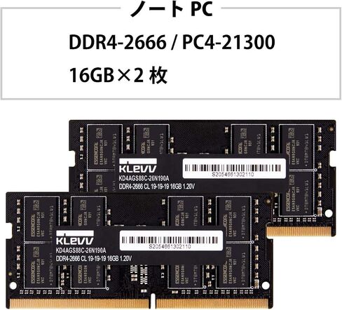 KLEVV Hynix Chips 32GB (2 x 16GB) DDR4 SODIMM PC4-21300 2666MHz CL19 Non-ECC 260 Pin Laptop Notebook Ram Memory (KD4AGS881-26N190D) in Kuwait