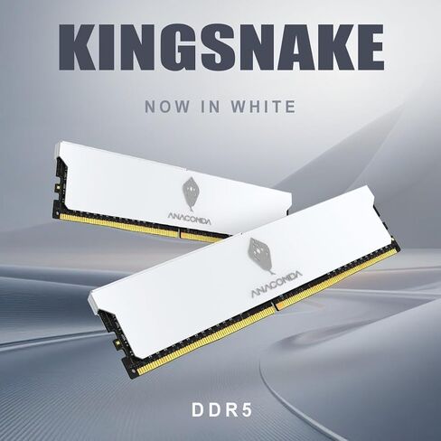 ذاكرة الوصول العشوائي للألعاب ANACOMDA DDR5 باللون الأبيض 32 جيجابايت (2 × 16 جيجابايت) 6400 ميجاهرتز CL36 زيادة سرعة التشغيل DRAM، Intel XMP 3.0 جاهز، متوافق مع AMD EXPO، ذاكرة سطح المكتب مع مبدد حراري من الألومنيوم، سلسلة Kingsnake، صنع في تايوان in Kuwait