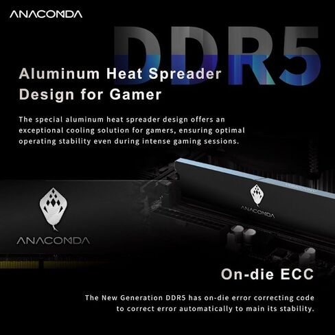 ذاكرة الوصول العشوائي للألعاب ANACOMDA DDR5 باللون الأبيض 32 جيجابايت (2 × 16 جيجابايت) 6400 ميجاهرتز CL36 زيادة سرعة التشغيل DRAM، Intel XMP 3.0 جاهز، متوافق مع AMD EXPO، ذاكرة سطح المكتب مع مبدد حراري من الألومنيوم، سلسلة Kingsnake، صنع في تايوان in Kuwait