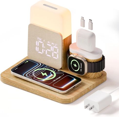 7 in 1 Wireless Charging Station, 25W Charger with Alarm Clock Night Light in Kuwait