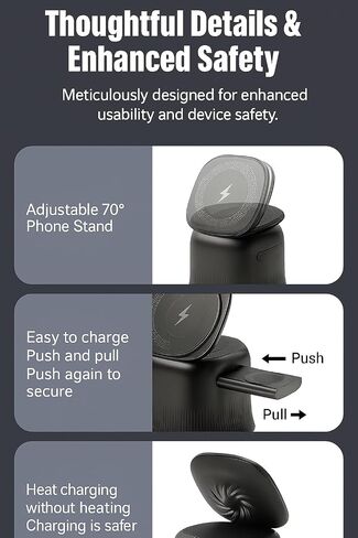 محطة شحن لاسلكية 3 في 1 لشاحن Apple MagSafe، حامل شاحن MagSafe مغناطيسي سريع 15 وات لهاتف iPhone 17 16 15 14 13 12 سلسلة Apple Watch AirPods، هدايا للرجال in Kuwait