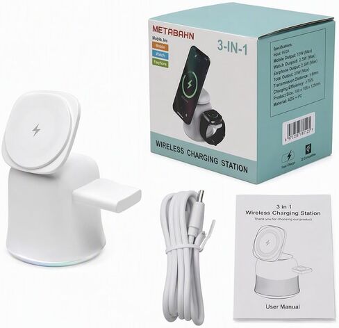 محطة شحن لاسلكية 3 في 1 لشاحن Apple MagSafe، حامل شاحن MagSafe مغناطيسي سريع 15 وات لهاتف iPhone 17 16 15 14 13 12 سلسلة Apple Watch AirPods، هدايا للرجال in Kuwait