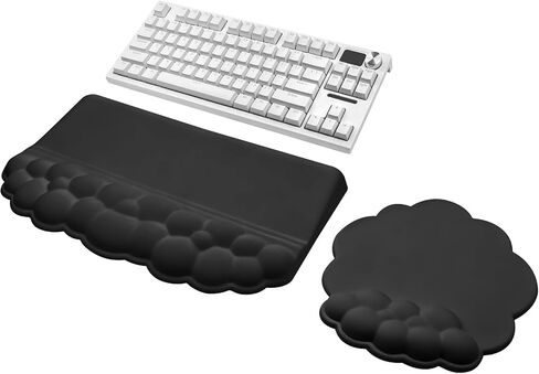 Computer Keyboard Stand with Wrist Rest, Ergonomic Tilted Keyboard Holder - Keyboard Riser with Wrist Pad - Keyboard Tray Support for Office Home -Cloud White Set in Kuwait