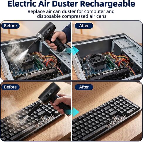 Compressed Air Duster, 100000RPM Super Power Electric Air Duster with LED Light, 3-Gear Adjustable Rechargeable Cordless Air Blower for Keyboard Car House Electric Devices Cleaning Outdoor in Saudi Arabia