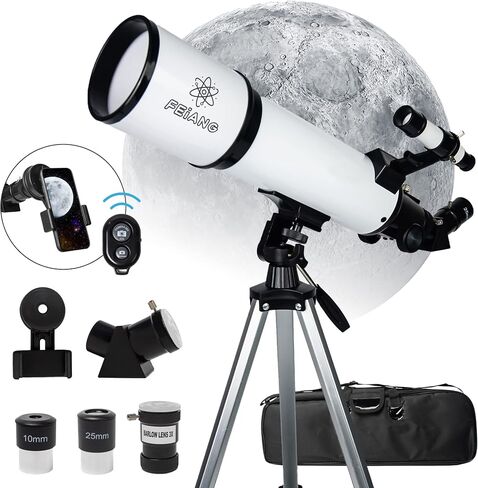 80mm Aperture 600mm Astronomical Refracting Telescope with AZ Mount, 24X-180X Eyepiece, Wireless Control, Carrying Bag - For Beginners in Saudi Arabia