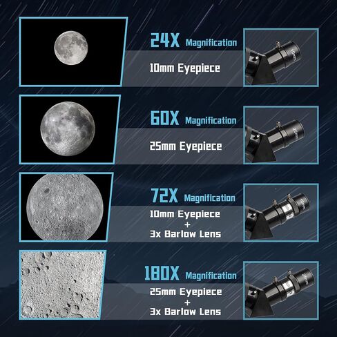 80mm Aperture 600mm Astronomical Refracting Telescope with AZ Mount, 24X-180X Eyepiece, Wireless Control, Carrying Bag - For Beginners in Saudi Arabia