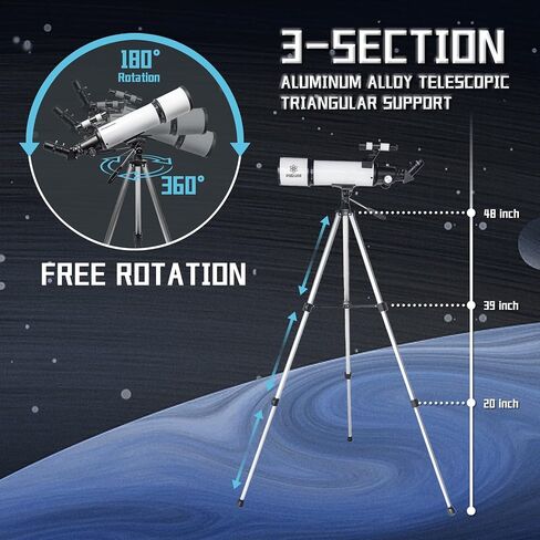 80mm Aperture 600mm Astronomical Refracting Telescope with AZ Mount, 24X-180X Eyepiece, Wireless Control, Carrying Bag - For Beginners in Saudi Arabia