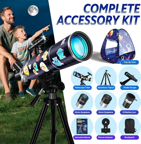 80mm Portable Telescope Kit for Adults & Kids with Pop-Up Tent in Saudi Arabia