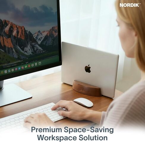 Nordik Vertical Laptop Stand - Adjustable Solid Walnut Laptop Dock in Saudi Arabia
