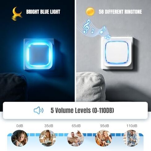4 in 2 Sensor Wireless Door Chime 58 Melodies 5 Volume Alarm LED for Home in Saudi Arabia
