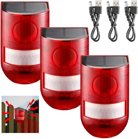 3Pcs Solar Strobe Alarm Lights, Motion Detector Security Siren, 129db Siren & 6 LED Flashing Red Light, 4 Modes Outdoor Waterproof Alarm for Hacienda, Farm, Villa, Barn, Yard, Home in Saudi Arabia