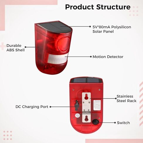 3Pcs Solar Strobe Alarm Lights, Motion Detector Security Siren, 129db Siren & 6 LED Flashing Red Light, 4 Modes Outdoor Waterproof Alarm for Hacienda, Farm, Villa, Barn, Yard, Home in Saudi Arabia